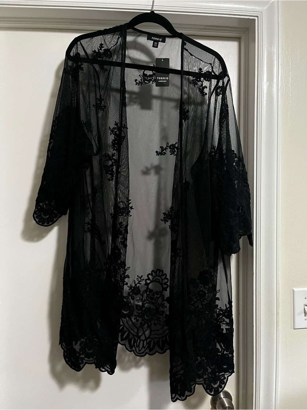 Torrid Black Lace Mesh Kimono Robe